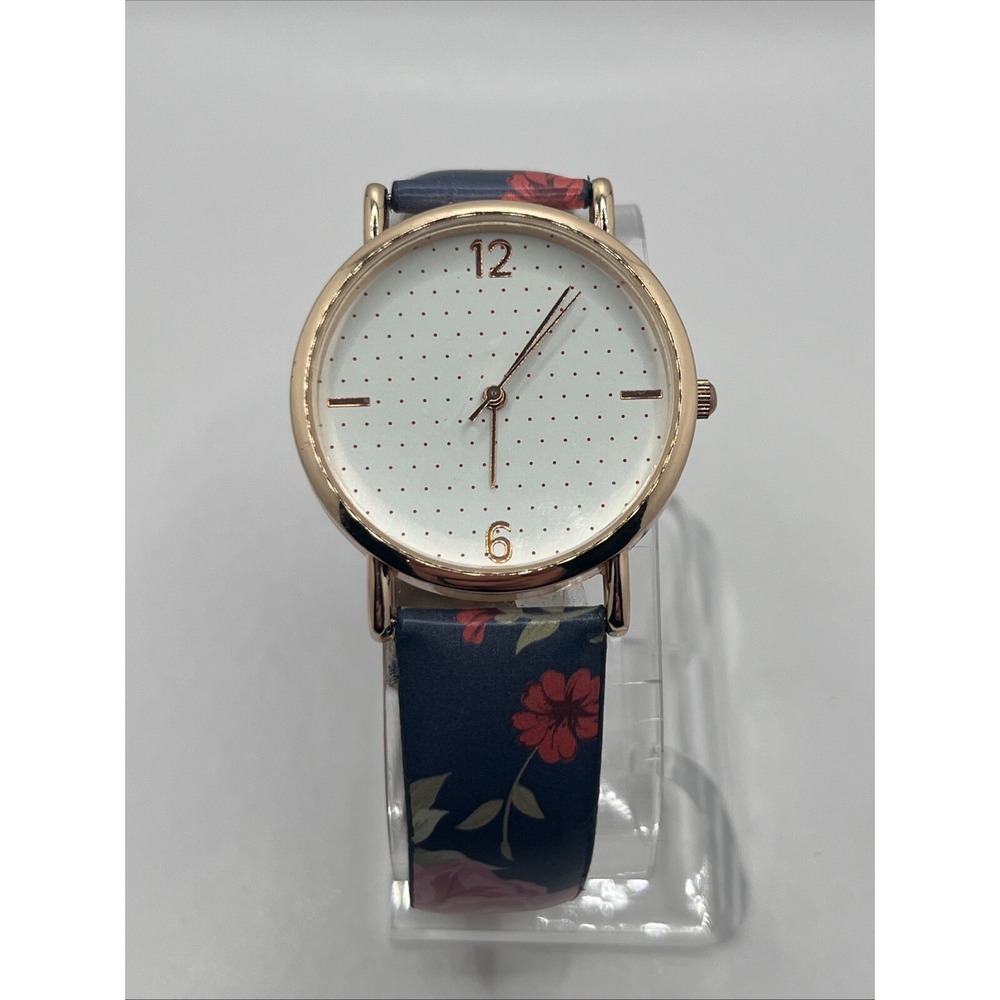 Women's Floral Band Quartz Watch‎ Rose Gold 35mm Case- New Battery